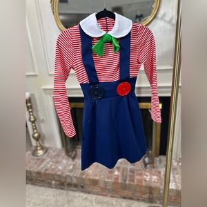 Facho Petites by ME Girls Dress Red White Stripe Blue Skirt Peter Pan Collar Sz7